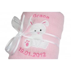 Personalised Embroidered Baby Girl Blanket With Cute Bunny Design